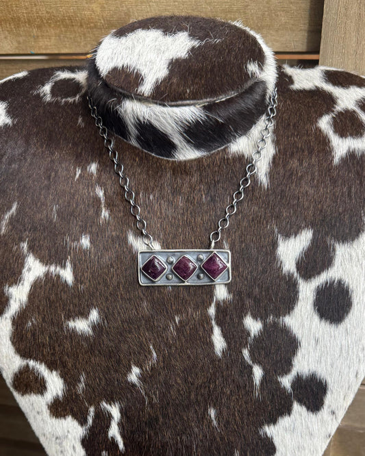 Purple Spiny 3 Stone Bar Necklace *Native