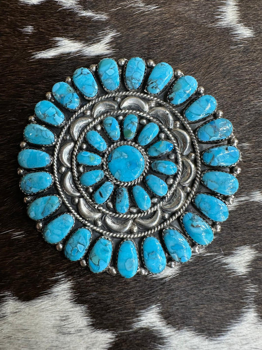 Turquoise Cluster Concho Brooch Pendant