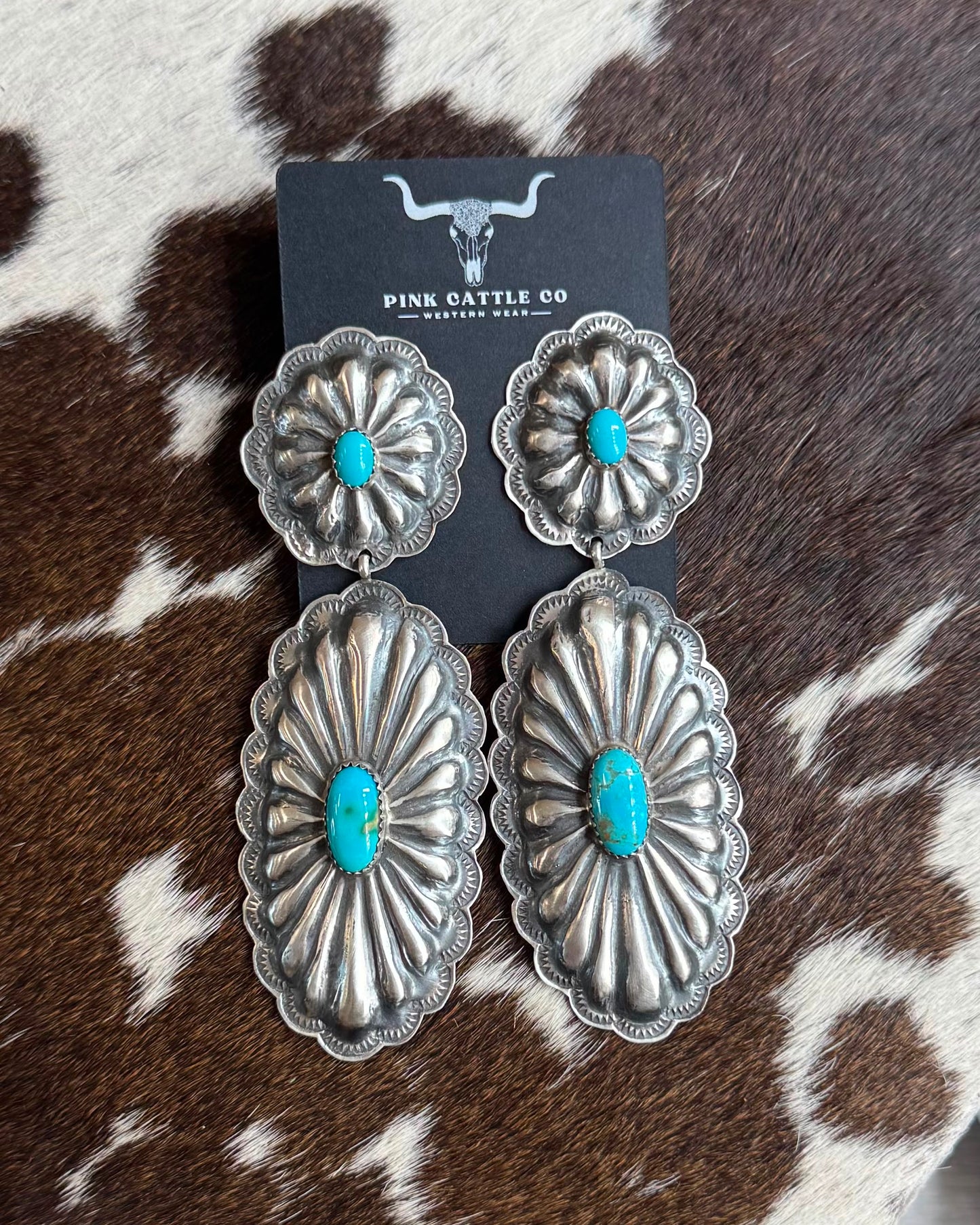Turquoise Double Concho Dangle Earrings *Native