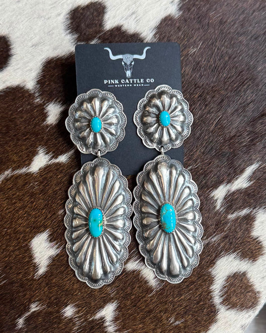 Turquoise Double Concho Dangle Earrings *Native