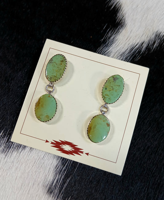 Green Turquoise 2 Stone Earrings *Non Native