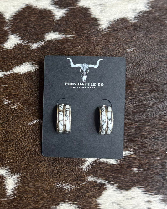 White Buffalo Double Inlay Hoops *Native