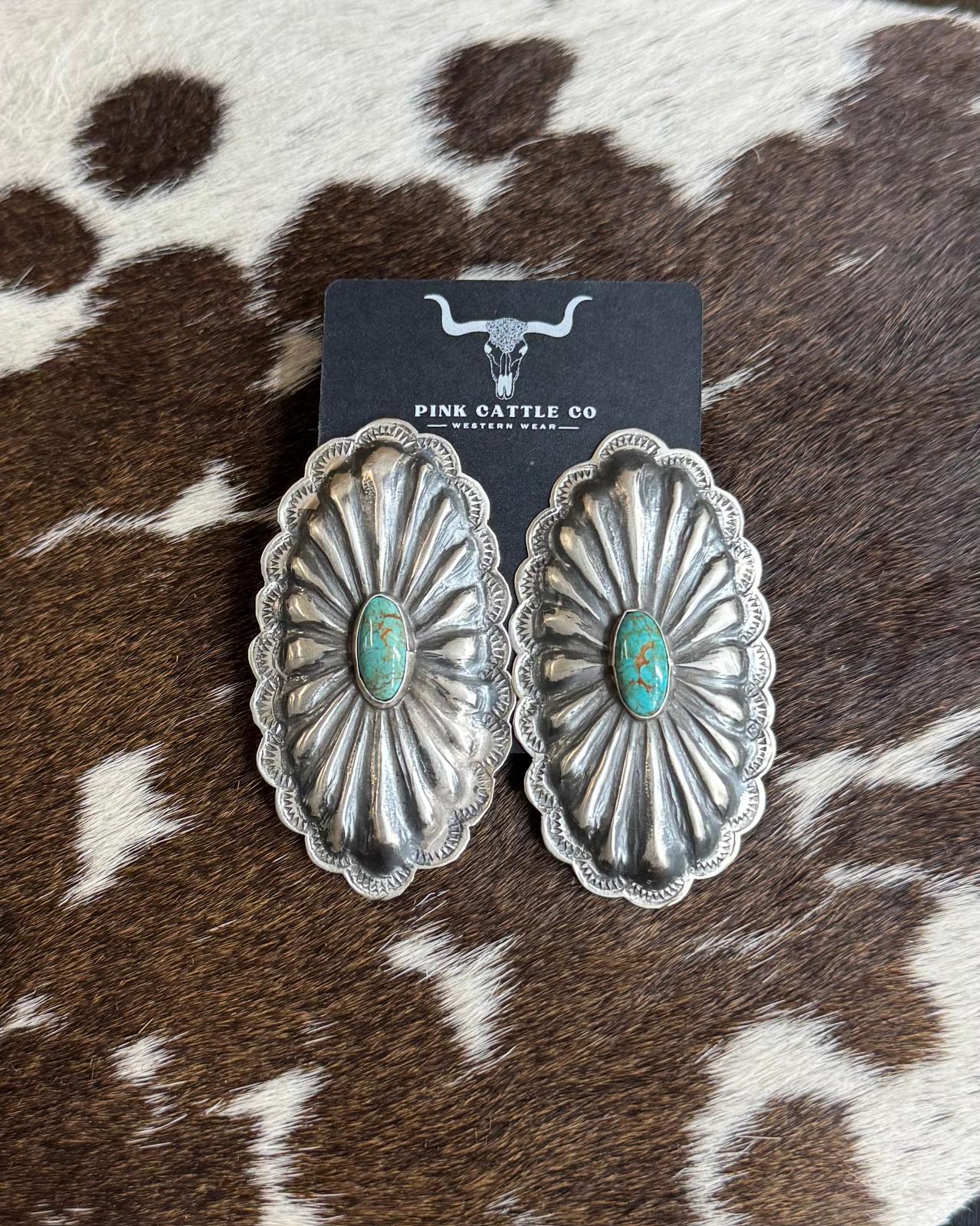 Rita Lee Webbed Kingman Concho Earrings *Native