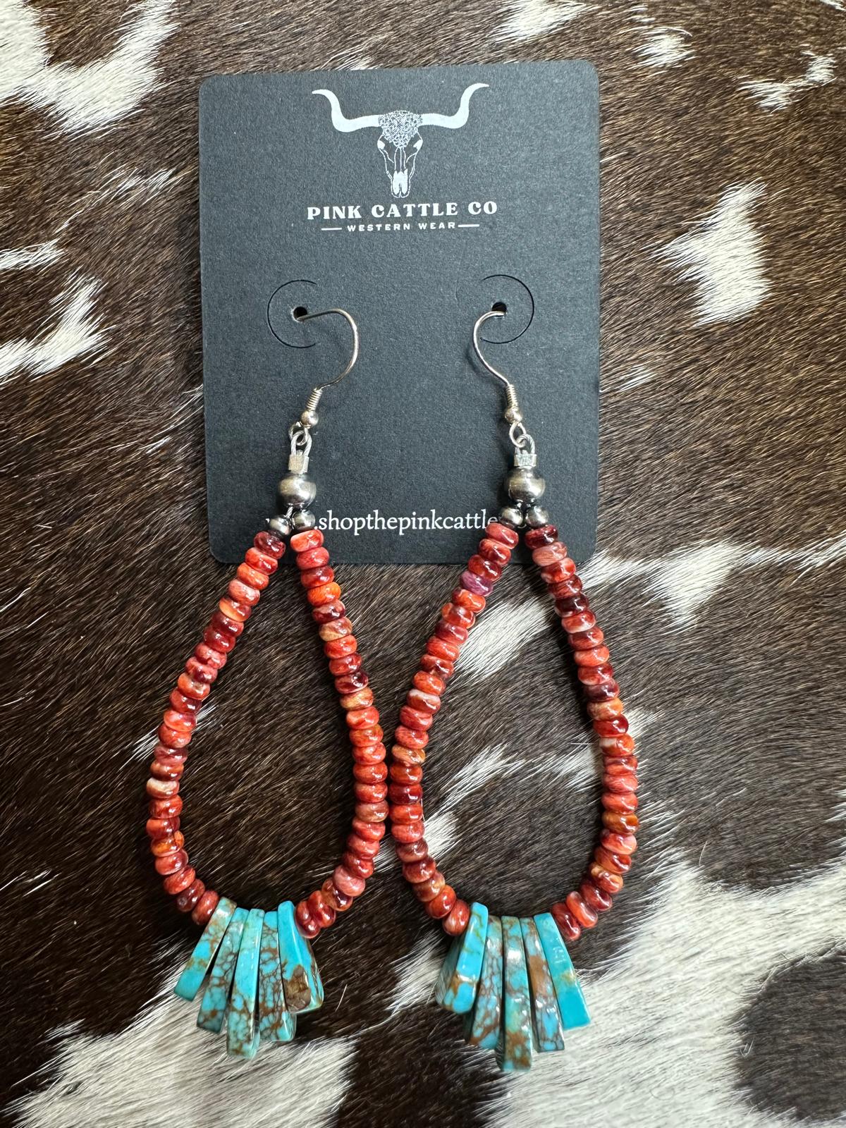 Red Beaded Teardrop Hoop