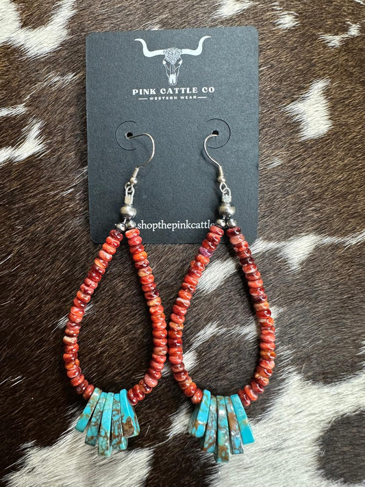 Red Beaded Teardrop Hoop