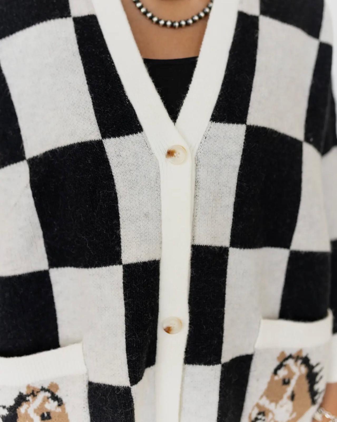 Giddy-Up Checkered Oversized Cardigan