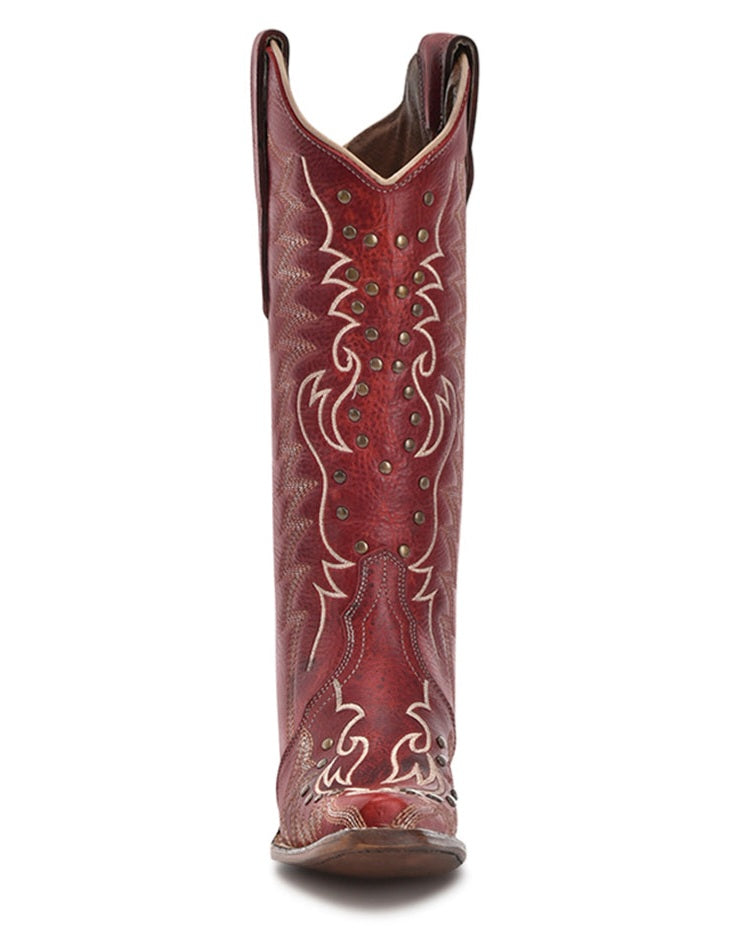 Circle G Red Embroidery Stud Cowgirl Boots