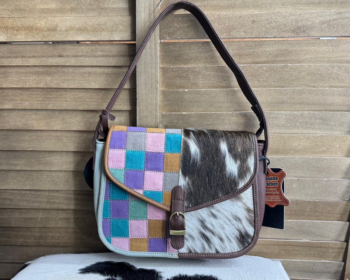 Multi Checkered & Cowhide Purse