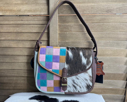 Multi Checkered & Cowhide Purse