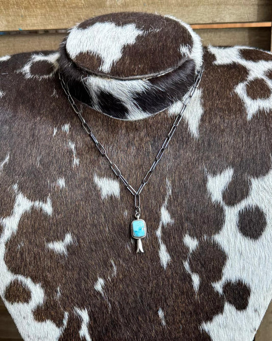 Blue Turquoise Flower Blossom Paperclip Necklace *Native