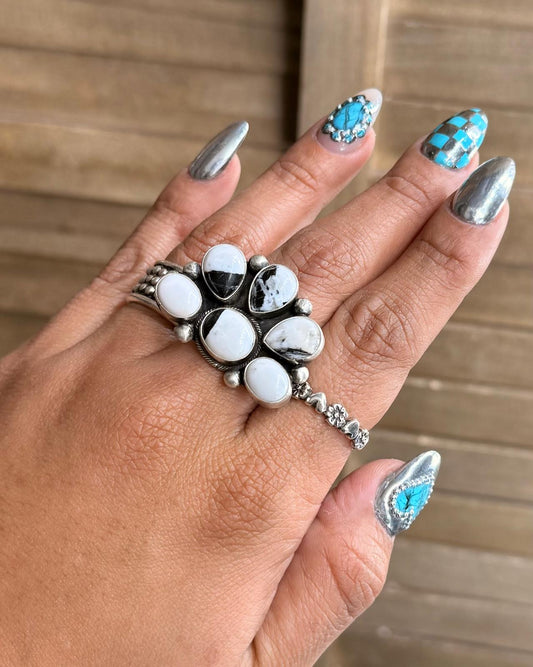 White Buffalo Half Cluster Adj Ring *Native