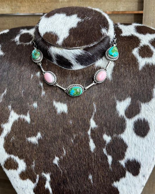 Pink Conch & Sonoran 5 Stone Choker *Native