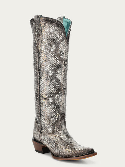 Corral White Python Floral Tall Boot