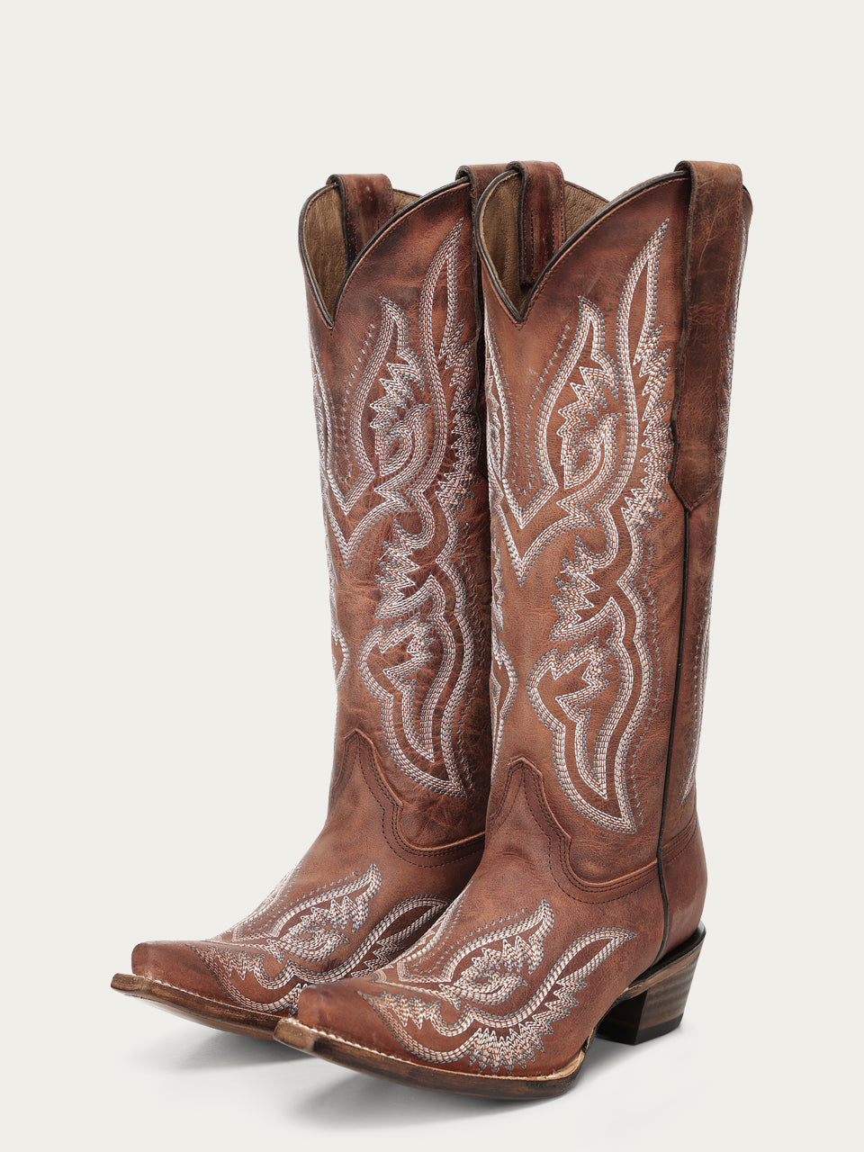 Brown Embroidered Snip Toe Boots
