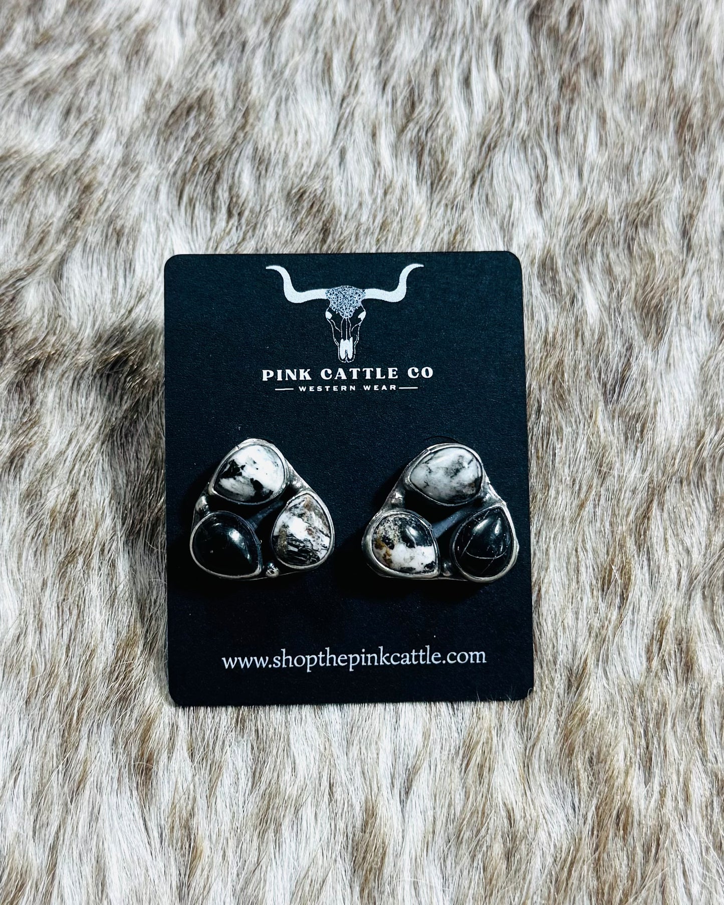 White Buffalo 3 Stone Stud Earrings *Native