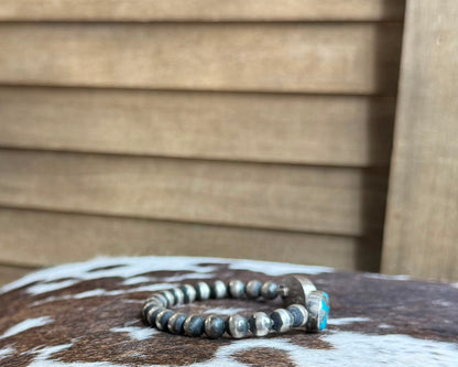 Blue Turquoise Sterling Pearl Cuff *Native