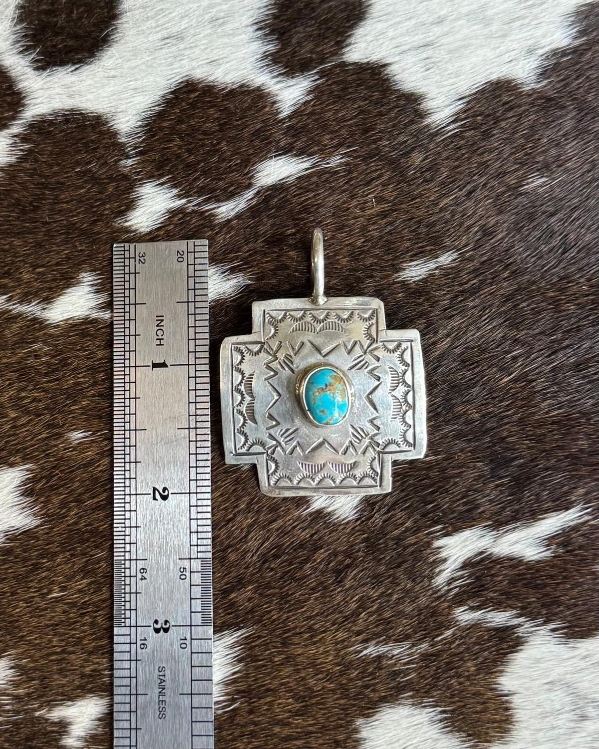 Turquoise Stamped Cross Pendant *Native