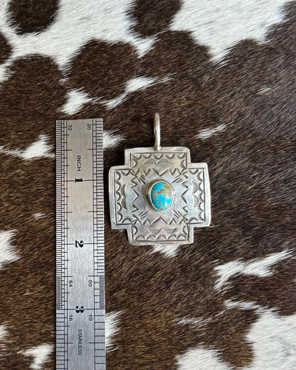 Turquoise Stamped Cross Pendant *Native