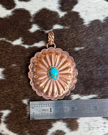 Copper Turquoise Concho Pendant *Native