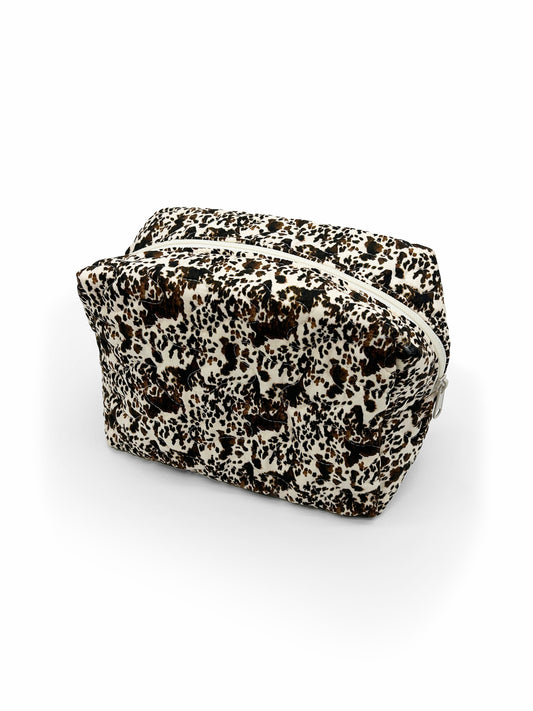 Bella Hide Brown Quilted Large Makeup Bag