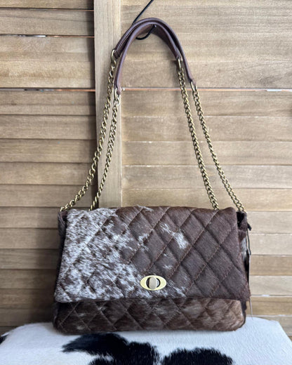 Quilted Brown Cowhide Shoulder Purse