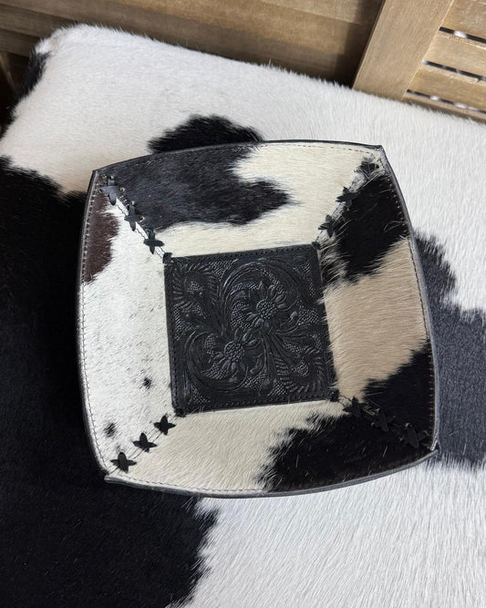 Black Cowhide Catch All Bowl