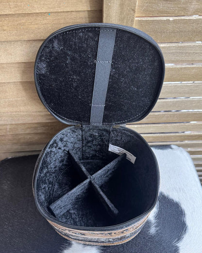 Black Tooled Cowhide Jewlery Box