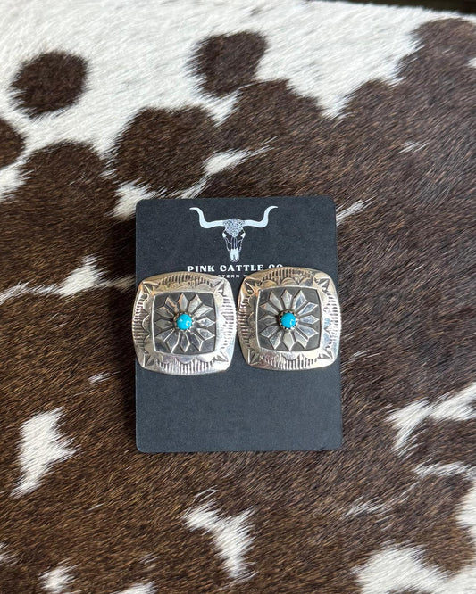 Turqouise Square One Stone Stud *Native