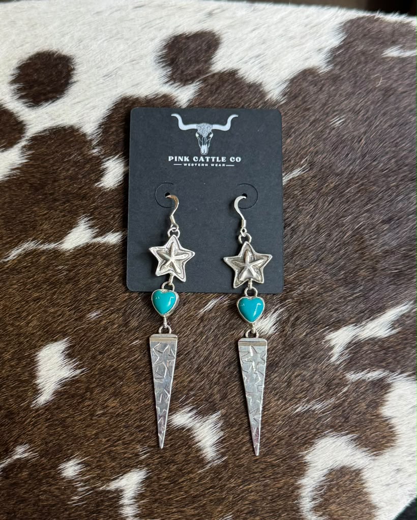 Turquoise Heart & Star Dangle Earrings *Native