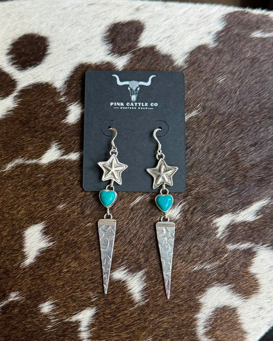 Turquoise Heart & Star Dangle Earrings *Native