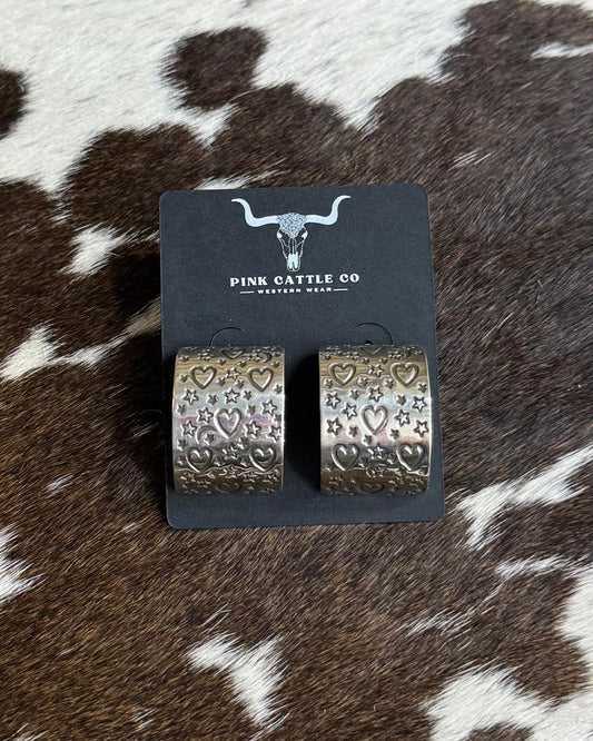 Silver & Heart Half Hoop Earrings *Native