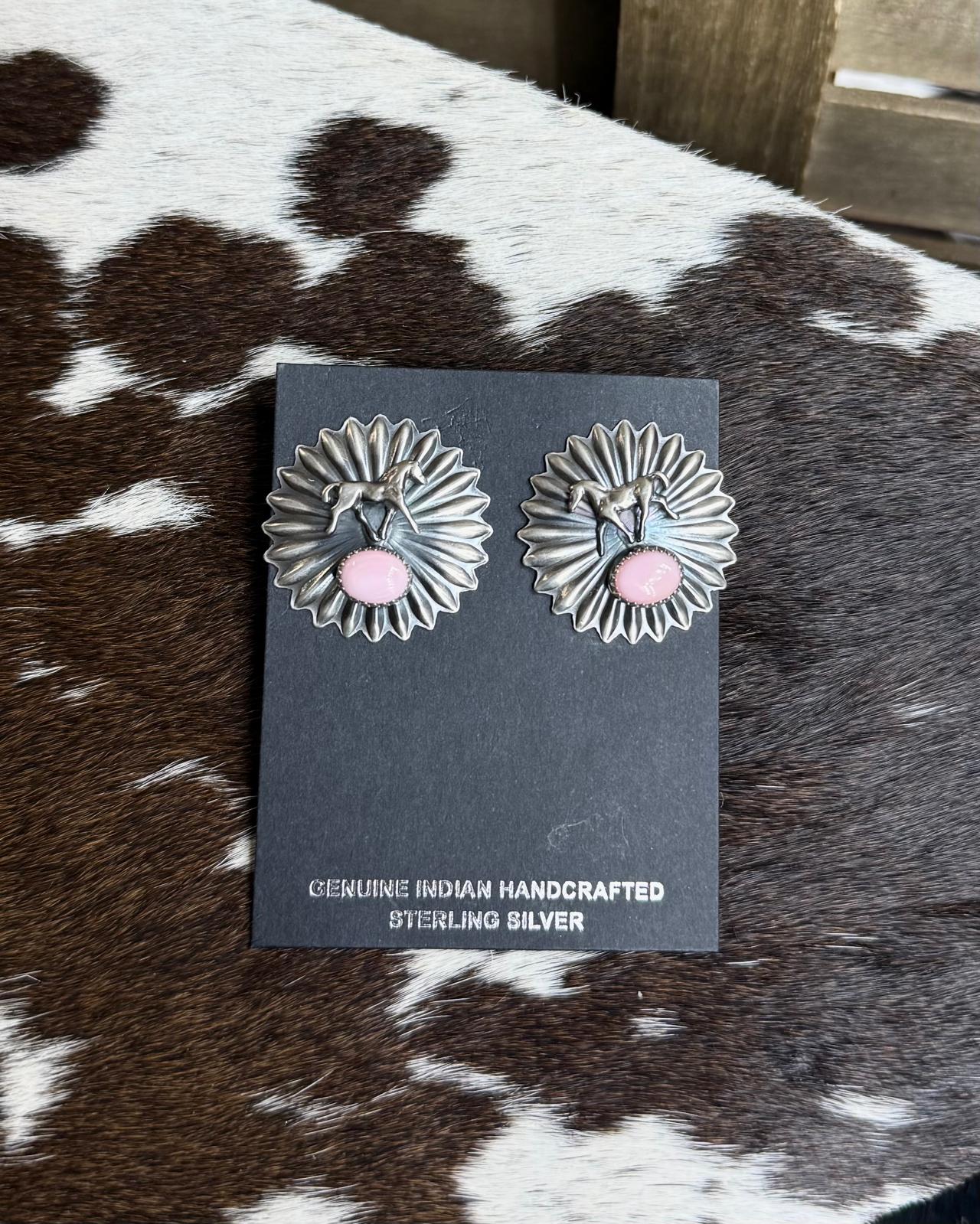 Pink Conch Horse Concho Earrings *Native