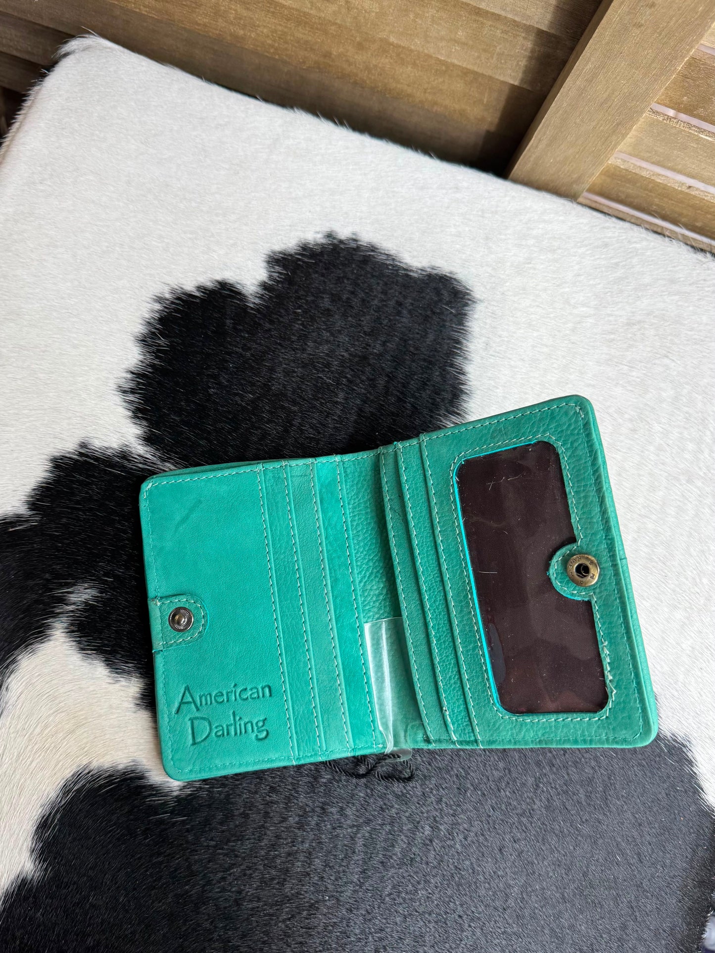 Small Turquoise Checkered Cowhide Wallet