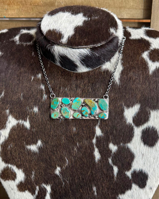 Green Turquoise Pebbled Bar Necklace *Native