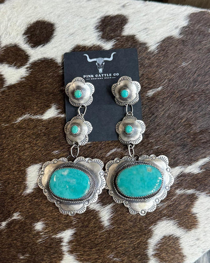 Flower Heart Dangle Turquoise Earrings * Native
