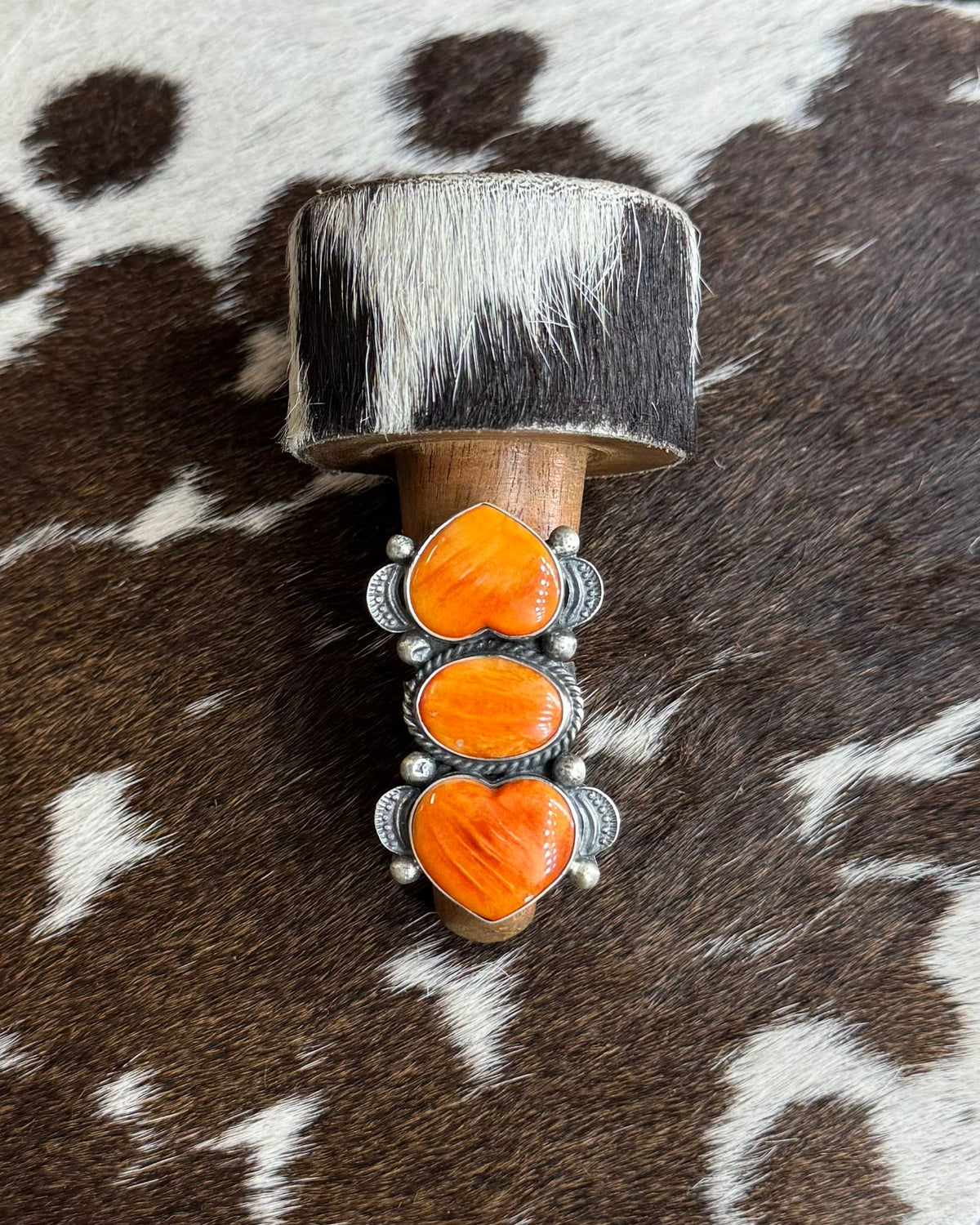 Orange Spiny Double Heart Ring Adj *Native