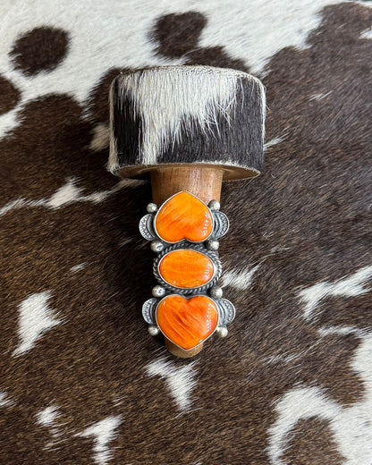 Orange Spiny Double Heart Ring Adj *Native