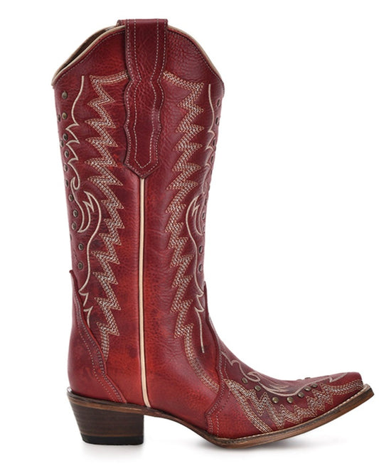 Circle G Red Embroidery Stud Cowgirl Boots