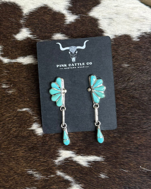 Green Half Cluster Zuni Earrings *Native