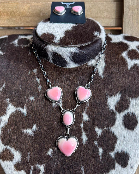 Pink Conch Multi Heart Lariat Necklace *Native