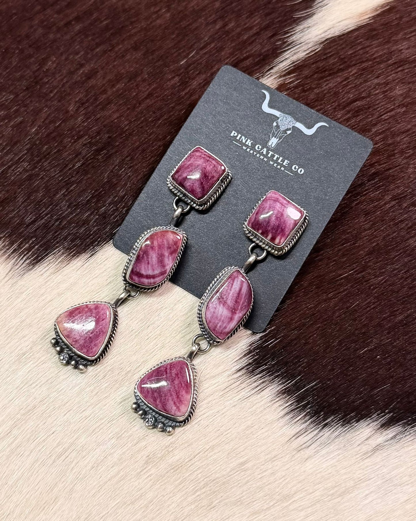 Purple Spiny 3 Stone Dangle Earrings *Native