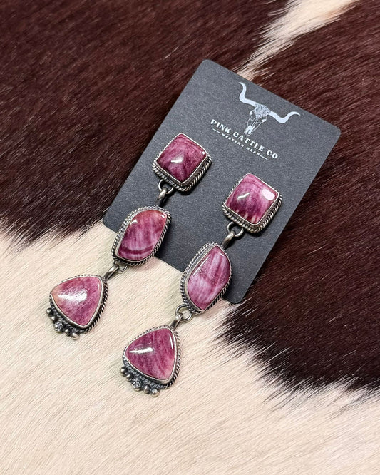 Purple Spiny 3 Stone Dangle Earrings *Native