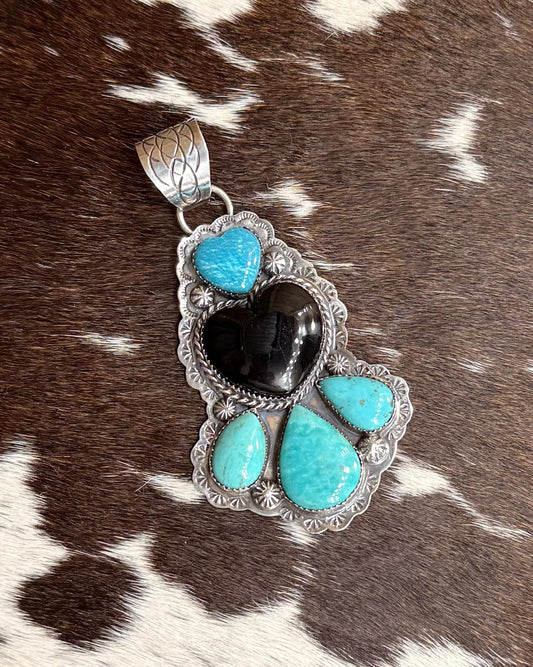 Turquoise & Black Onyx Heart Pendant *Native