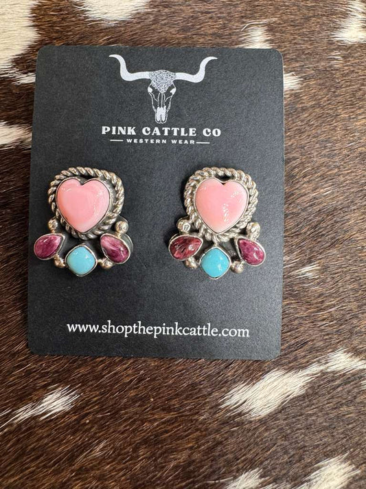 Heart Multi Stone Cluster Studs *Native