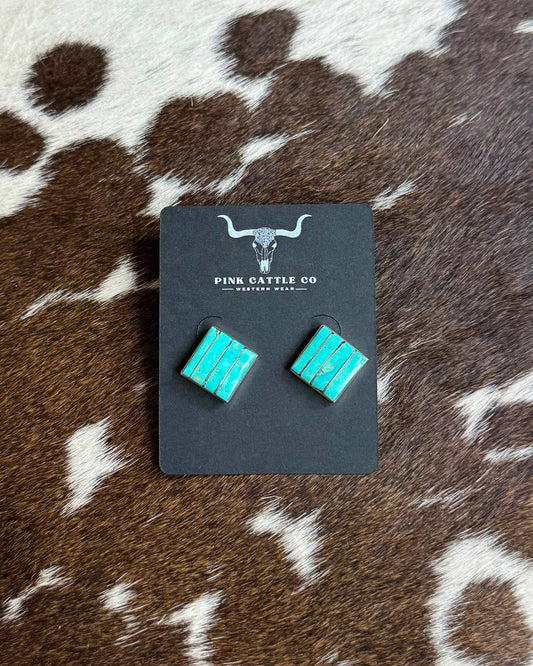 Inlay Turquoise Square Earrings *Native