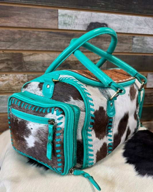 Aqua Saddle Cowhide Weekender