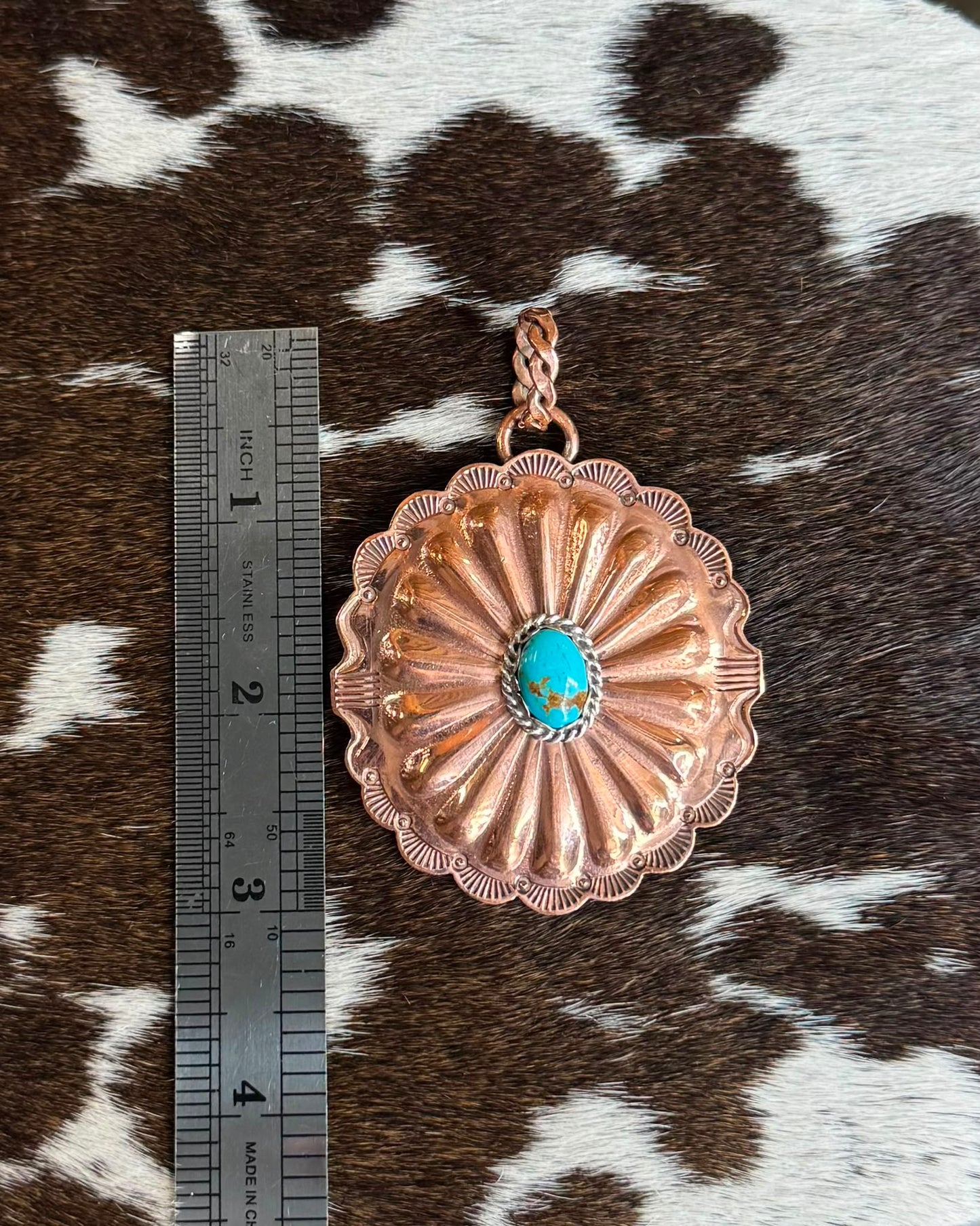 Copper Turquoise Concho Pendant *Native