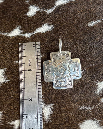Small Silver Stamped Cross Pendant *Native