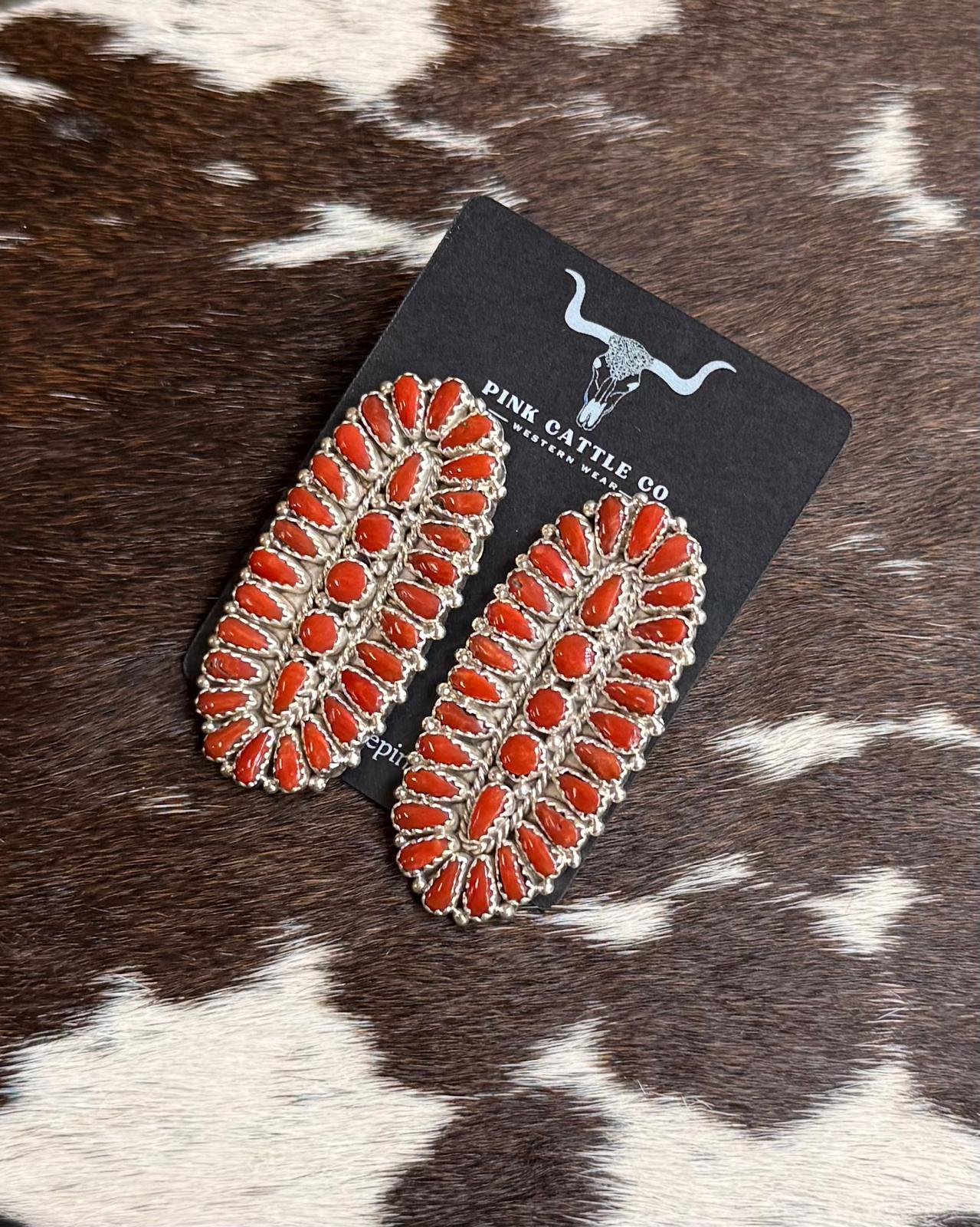 2" Coral Long Cluster Earrings *Native