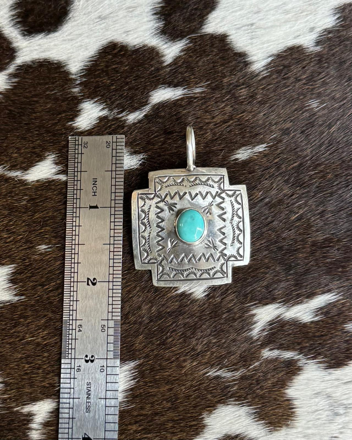 Turquoise Stamped Cross Pendant *Native